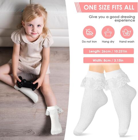 Women Frilly Socks, Ankle Socks Soft White Ruffle Socks Fashion Ladies Princess Lace Socks Cotton Cute Socks for Women in Saudi Arabia