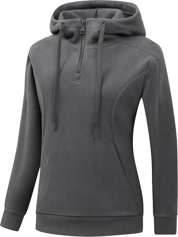 GIMECEN المرأة القطبية الصوف هوديس ربع البريدي البلوز طويلة الأكمام البلوزات عارضة السترة سترة مع جيب in Kuwait