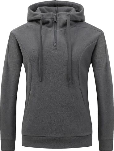 GIMECEN المرأة القطبية الصوف هوديس ربع البريدي البلوز طويلة الأكمام البلوزات عارضة السترة سترة مع جيب in Kuwait