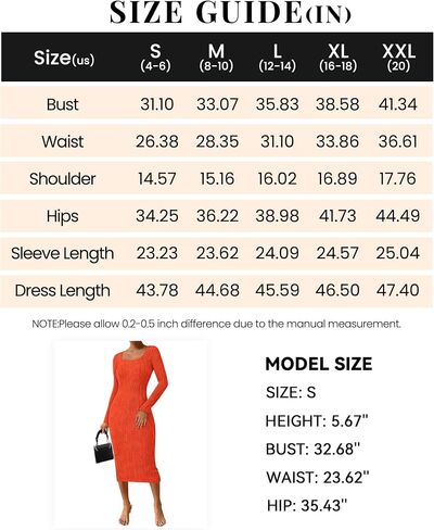 PRETTYGARDEN Women's Dress 2024 Fall Long Sleeve Square Neck Fitted Knit Midi Party Club Slit Bodycon Dresses in Saudi Arabia
