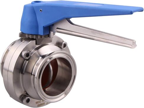 DERNORD 1.5 inch Tri Clamp Butterfly Valve with Blue Trigger Handle Stainless Steel 304 Tri Clamp Clover (1 Inch Tube OD) in Kuwait