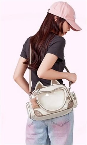 Cat Ita Bag Pin Display Backpack Love-shape Pain Layer Kawaii Backpack Y2k Single Shoulder Crossbody Bag Cute Handbag (Pink) in Saudi Arabia