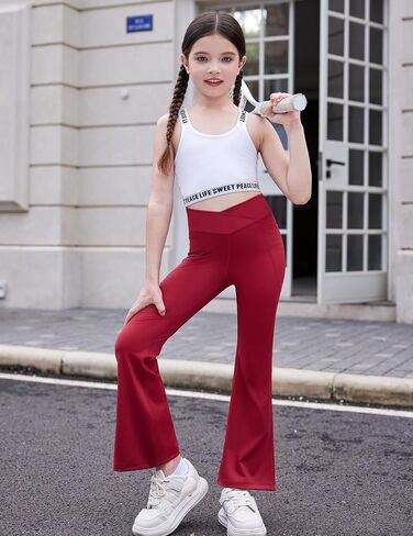 Zaclotre Girls' Flare Leggings with Split Hem Cross High Waist Yoga Bootcut Athletic Kid Bell Bottom Pants with Pockets in Saudi Arabia