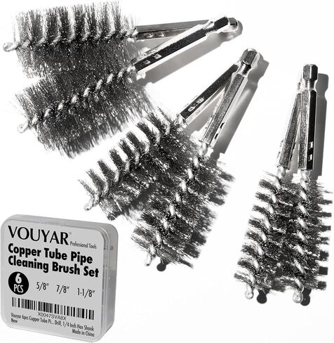 6pcs Copper Tube Pipe Cleaner, 1/2" 3/4" 1" Pipe Cleaning Brush Set, Stainless Steel Wire Bore Brushes for Power Drill, 1/4 Inch Hex Shank in Saudi Arabia