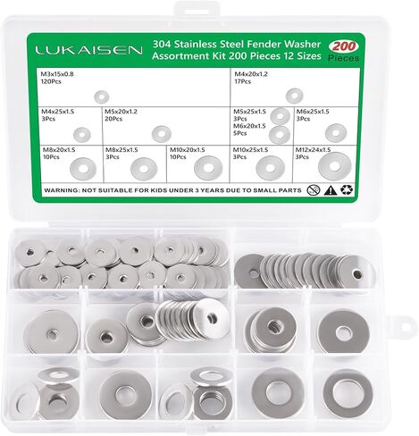 304 Stainless Steel Flat Washers Set 580 Pieces, 9 Sizes - M2 M2.5 M3 M4 M5 M6 M8 M10 M12 Suitable for Home Decoration, Factories Repair, Kitchens, Shops and Outdoor Construction in Saudi Arabia