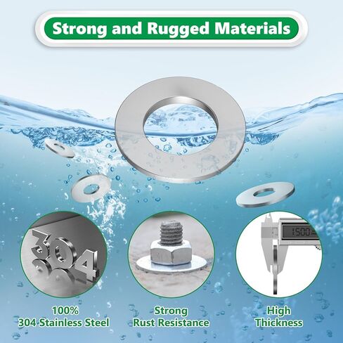 304 Stainless Steel Flat Washers Set 580 Pieces, 9 Sizes - M2 M2.5 M3 M4 M5 M6 M8 M10 M12 Suitable for Home Decoration, Factories Repair, Kitchens, Shops and Outdoor Construction in Saudi Arabia