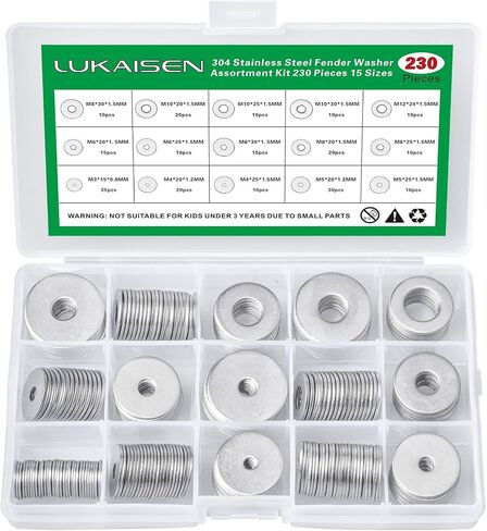 304 Stainless Steel Flat Washers Set 580 Pieces, 9 Sizes - M2 M2.5 M3 M4 M5 M6 M8 M10 M12 Suitable for Home Decoration, Factories Repair, Kitchens, Shops and Outdoor Construction in Saudi Arabia