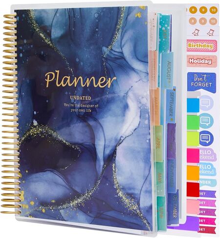 Large Undated Planner, 8.9"x7.1", PET Cover Daily Weekly Monthly Yearly Agenda Organizer Sprial Notebook Journal for 2024, 2025, Page Tabs, Separator Page, Pocket Folder, Sticky Note Set, Green in Saudi Arabia