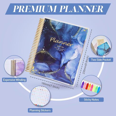 Large Undated Planner, 8.9"x7.1", PET Cover Daily Weekly Monthly Yearly Agenda Organizer Sprial Notebook Journal for 2024, 2025, Page Tabs, Separator Page, Pocket Folder, Sticky Note Set, Green in Saudi Arabia