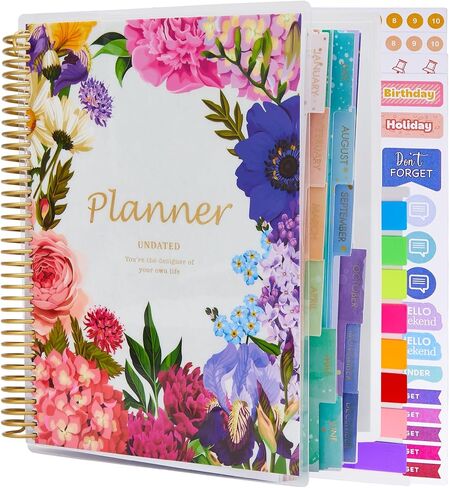Large Undated Planner, 8.9"x7.1", PET Cover Daily Weekly Monthly Yearly Agenda Organizer Sprial Notebook Journal for 2024, 2025, Page Tabs, Separator Page, Pocket Folder, Sticky Note Set, Green in Saudi Arabia