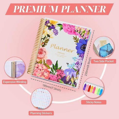 Large Undated Planner, 8.9"x7.1", PET Cover Daily Weekly Monthly Yearly Agenda Organizer Sprial Notebook Journal for 2024, 2025, Page Tabs, Separator Page, Pocket Folder, Sticky Note Set, Green in Saudi Arabia