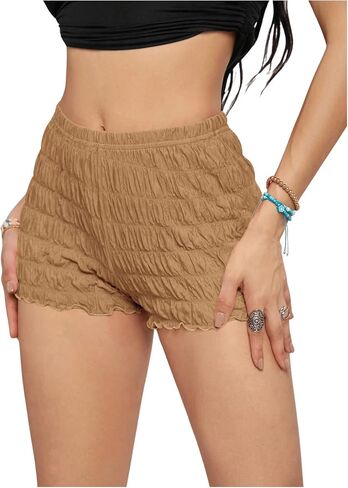 SHENHE Women's Mini Shorts Casual Textured Straight Leg Knit Low Elastic Waist Bodycon Shorts in Kuwait