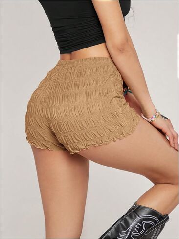 SHENHE Women's Mini Shorts Casual Textured Straight Leg Knit Low Elastic Waist Bodycon Shorts in Kuwait