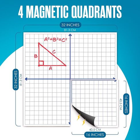 Magnetic Grid Whiteboard, Dry Erase Graph Board, Laminated Coordinate Whiteboards, 26"x26", White, XY Axis Graphing Lines, Magnet Boards with Gridlines for Math, School, Algebra, Geometry | Houseables in Kuwait