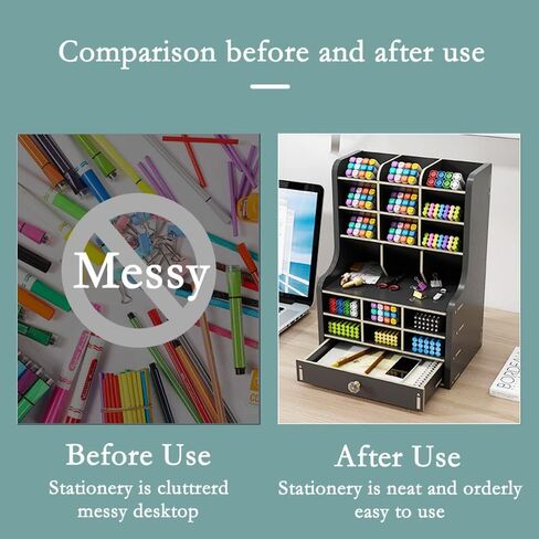 White Pen Organizer with Drawer, DIY Pencil Holder Desk Tidy Caddy Office Stationery Desktop Organiser for Home, Office and School (PB17 White) in Saudi Arabia