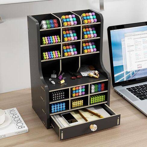 White Pen Organizer with Drawer, DIY Pencil Holder Desk Tidy Caddy Office Stationery Desktop Organiser for Home, Office and School (PB17 White) in Saudi Arabia