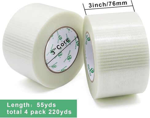 BOMEI PACK Fiber Reinforced Packing Tape, Clear Bi Directional Filament Strapping Tape 3Inch x 55yds 6.7Mil, Total 110yds in Saudi Arabia