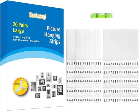 sankaragi 32-Pairs(64strips) Medium Picture Hanging Strips Heavy Duty, Removable Hook and Loop Strips, Damage Free No Nails, Picture Hanger Adhesive Strips Perfect for Wall Art Hanging in Kuwait