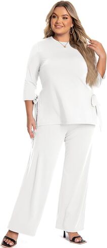 Plus Size 2 Piece Outfits for Women, Casual Tracksuits, Half Sleeve Lounge Sets, Elegant Wide Leg Pant Sets in Saudi Arabia
