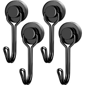 Grtard 4 Pack Black Magnetic Hooks for Hanging, Heavy Duty 25LBS Magnetic Hooks Cruise, Swivel Swing Neodymium Magnet Hooks, Strong Magnet with Hooks for Refrigerator, Grill, Kitchen, Key Holder