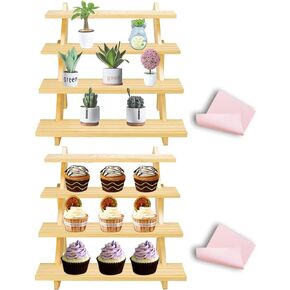2 Packs Wood Display Stand, 4-Step Tiered Upgraded Wooden Retail Rustic Risers Display Shelf Organizer, Tabletop Vendor Display Shelves Rack for Collectibles Pop Figures Perfumes Desserts