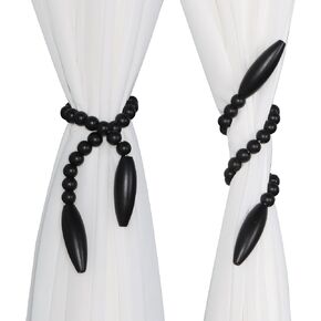 OCIOLI 2 Pack Twist Curtain Tie Backs, Boho Curtain Holdbacks, Wood Bead Curtain Tiebacks, Decorative Curtain Holders for Bedroom Decor, Boho Room Decor, Nursery Decor, Farmhouse Decor (2, Gold)