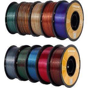 Kingroon PLA 3D Printer Filament, 10 Rolls, Triple Color Silk PLA Filament, Dimensional Accuracy +/- 0.03 mm, 10kg Spool(22lbs), 1.75 mm, Red Blue Green