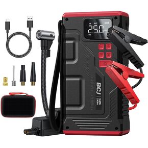 BCJ 2024 New Car Jump Starter with Air Compressor, Battery Jump Starter Portable 3000A Peak 150PSI Digital Tire Inflator, car Battery Charger Portable for 12V (10L Gas/8L Diesel) (Black, 3000A)
