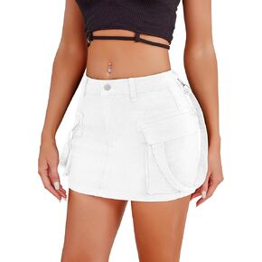 Cargo Skirt Women y2k Button Mini Jeans Skirt Denim Skirt with Pocket Low Waist