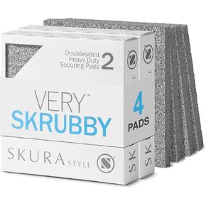 Skura Style Very Skrubby Heavy Duty Scouring Pads (Bulk 4 Pack) | Abrasive Kitchen Cleaner for Caked-on, Baked-on Dirt | Durable, Odor-Free, Flexible, Dual Sided, Polyurethane Foam Scrubber