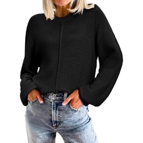 Bloggerlove Women's Pullover Sweaters Crewneck Oversized Knit Tops Trendy 2024 Fall Winter Long Sleeve Crochet Sweater