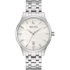 Bulova Ladies' Classic Diamond Dial Stainless Steel 3-Hand Calendar Date Quartz Watch