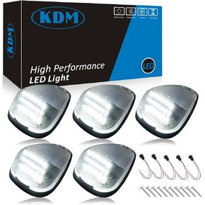 Smoked Lens Led Cab Roof Top Marker Lights assembly Fit for 1999-2016 Ford F250 F350 F450 F550 F650 F750 E150 E250 E350 E450 Super Duty，Mounted Running Clearance Bright White,5Pcs Pack