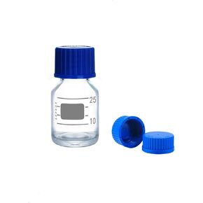 25ml Reagent Media Bottle, Graduated Glass Round Media Storage Bottle with Orange double cover GL45 Screw Cap, Wide Mouth Lab Reagent Bottle, Clear,Pack of 1