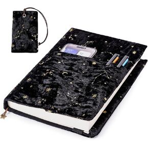 Velvet Star Book Covers with Cardholder - Fabric Dust Jackets for Books - Book Protector for Book Lovers - Book Covers for for Paperbacks,Hardcover,Bibles - Soft Cover Book Sleeve for AA Books