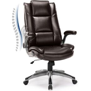 Executive Office Chair Ergonomic High Back Desk Chair, Flip-up Arms, Adjustable Height and Tilt, Swivel Rolling Computer Work Chair for Adult-Black