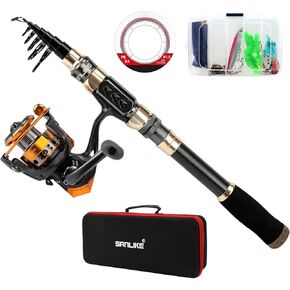 SANLIKE Fishing Rod and Reel Combo, Fishing Rod, Fishing Pole, Fishing Gear and Equipment, Carbon Fiber Travel Fishing Rod, Fishing Pole Set for Sea, Lakes, Men's Gift, Travel