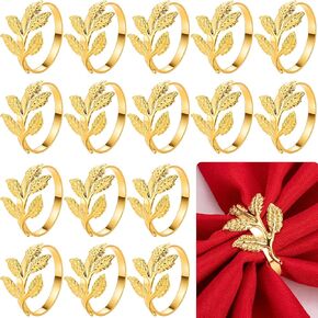 50 Pcs Gold Napkin Rings Metal Leaf Napkin Rings Holders Hollow Out Design Delicate Napkin Rings Bulk for Wedding Birthday Party Banquet Decoration (Small Leaves)