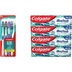 Colgate 360 Whole Mouth Clean Toothbrush, Soft Toothbrush for Adults, 4 Pack & Extra Clean Toothbrush, Soft Toothbrush for Adults, 6 Count (Pack of 1), Packaging May Vary