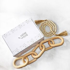 Black Wood Chain Link and Black Bead Garland Set 2 pieces for Coffee Table Accessories, Book Shelves, Farmhouse (knot decor accent)
