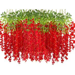 24 Pack Artificial Fake Wisteria Vine Ratta (3.75 Feet) Hanging Garland Silk Flowers String Home Party Wedding Decor (White)