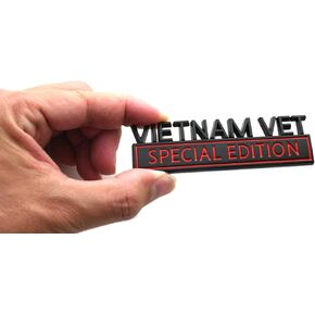 Vietnam Vet Special Edition Car Emblem, 3D Raised Metal Decal Exterior Truck Sticker Vietnam Veteran Badges for SUV, Truck, Laptop (Chrome/Red)