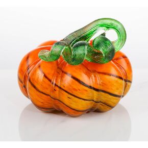 Glass Hand Blown Art Collectible Pumpkin Gifts for Friends, Fall Harvest Thanksgiving Halloween Art Pink Pumpkin with Gold Veins Decoration for Home