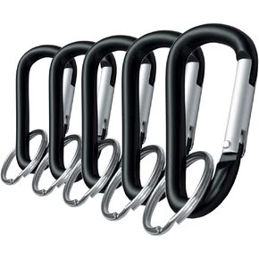 Lucky Line Aluminum Large 3-1/8" Carabiner Clip, 5 Pack, Snap-Link C-Shape Heavy Duty Key Chain, Nickel-Plated Key Ring, Light Weight and Durable