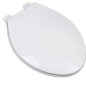 2Q1E6-04 Builder Grade Slow Close Plastic Toilet Seat with Vari Adjust Lok-Down R'N'C Hinge and Quik-Lok Mounting Hardware, Elongated, Cotton White