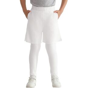 Haloumoning Boys Athletic Leggings with Shorts Kids 2 in 1 Running Pants with Pockets 5-14 Years