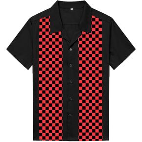 Men's 50s Retro Camp Rockabilly Style Cotton Mens Dress Shirts Hip Pop Bowling Shirts