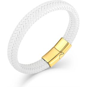 Classic Colorful Leather Bracelet for Men Women, Wrap Braided Cuff Bangle Wristband Bracelet,Stainless Steel Clasp
