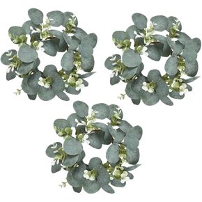 Artificial Wreath Eucalyptus 10" Faux Eucalyptus Leaves Cabinet Wreath Artificial Greenery Wreath for Front Door Farmhouse Wall Window Wedding Home Decoration, 5PCS