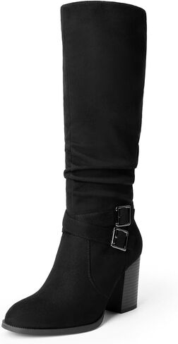 DREAM PAIRS Women's Knee High Boots Slouchy Chunky Heeled Buckle Long Boots for Women Side Zipper Tall Boots in Saudi Arabia